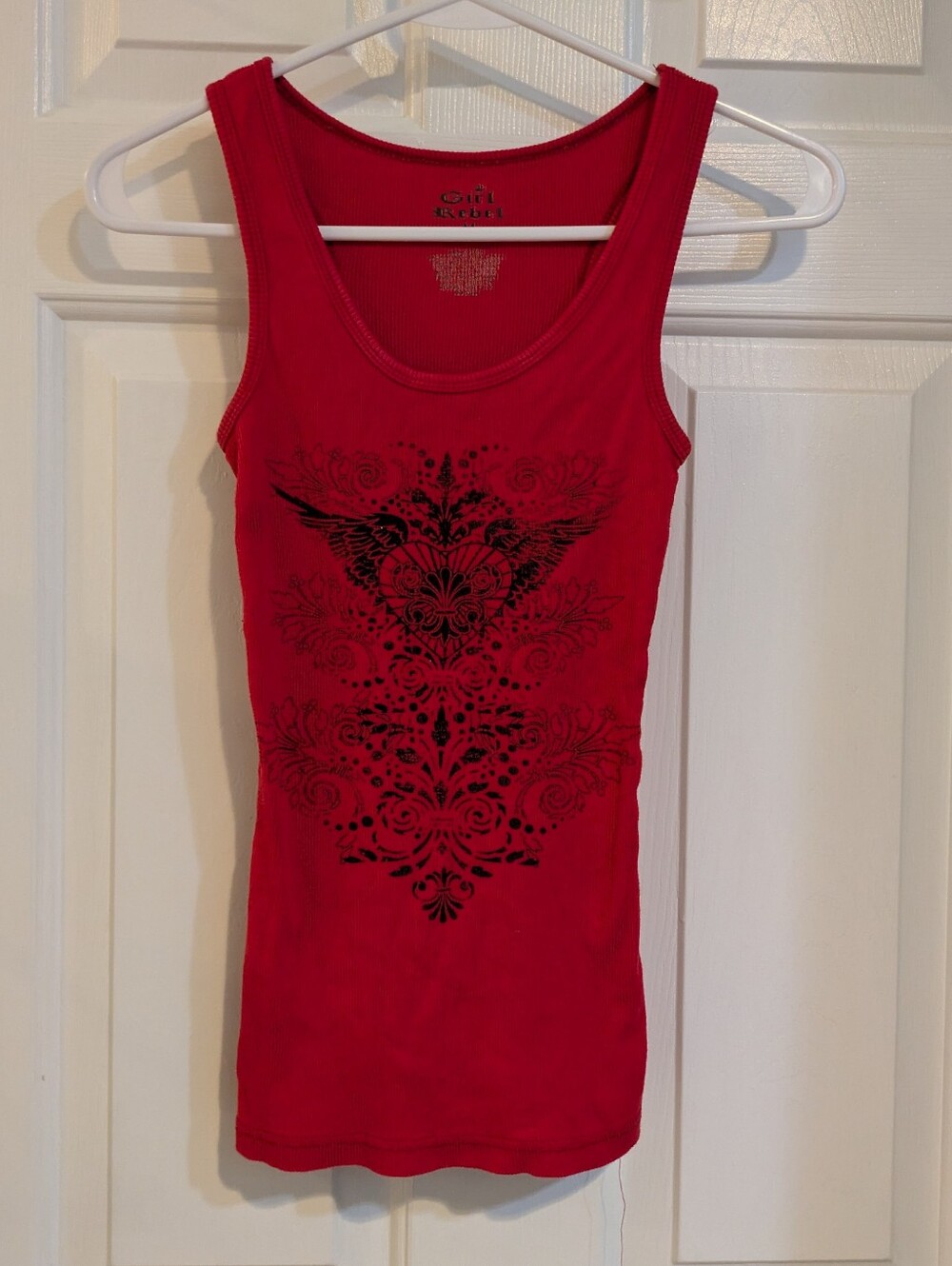 Red Graphic Tank Top with Black Print